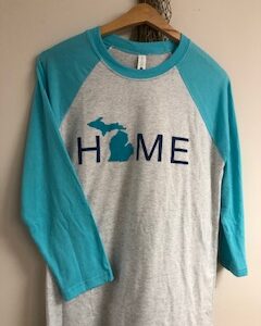 baseball shirt with blue sleeves