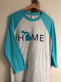 baseball shirt with blue sleeves