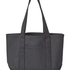 Black canvas tote bag with handles.