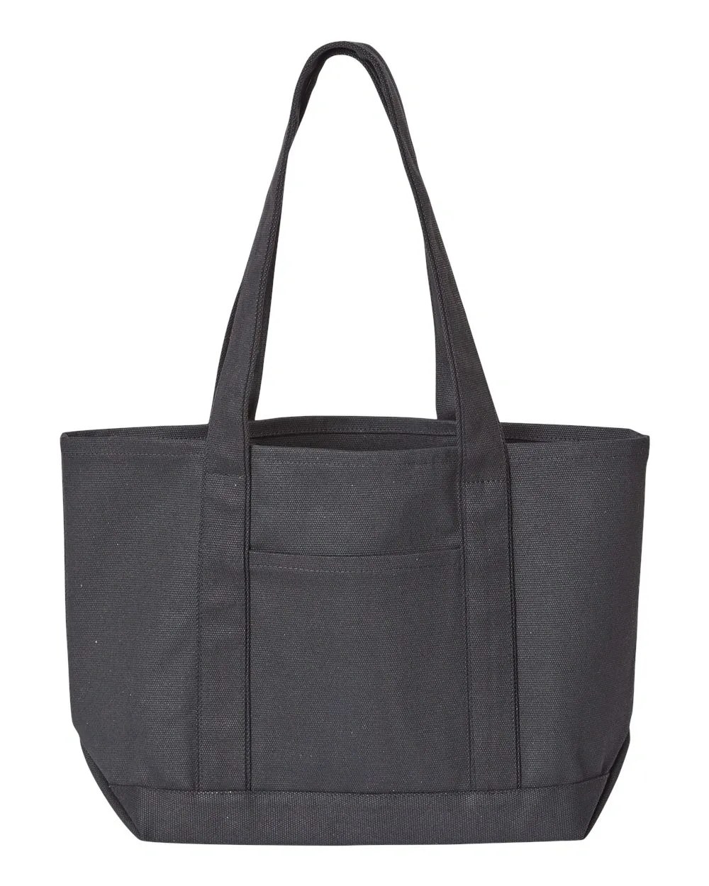 Black canvas tote bag with handles.